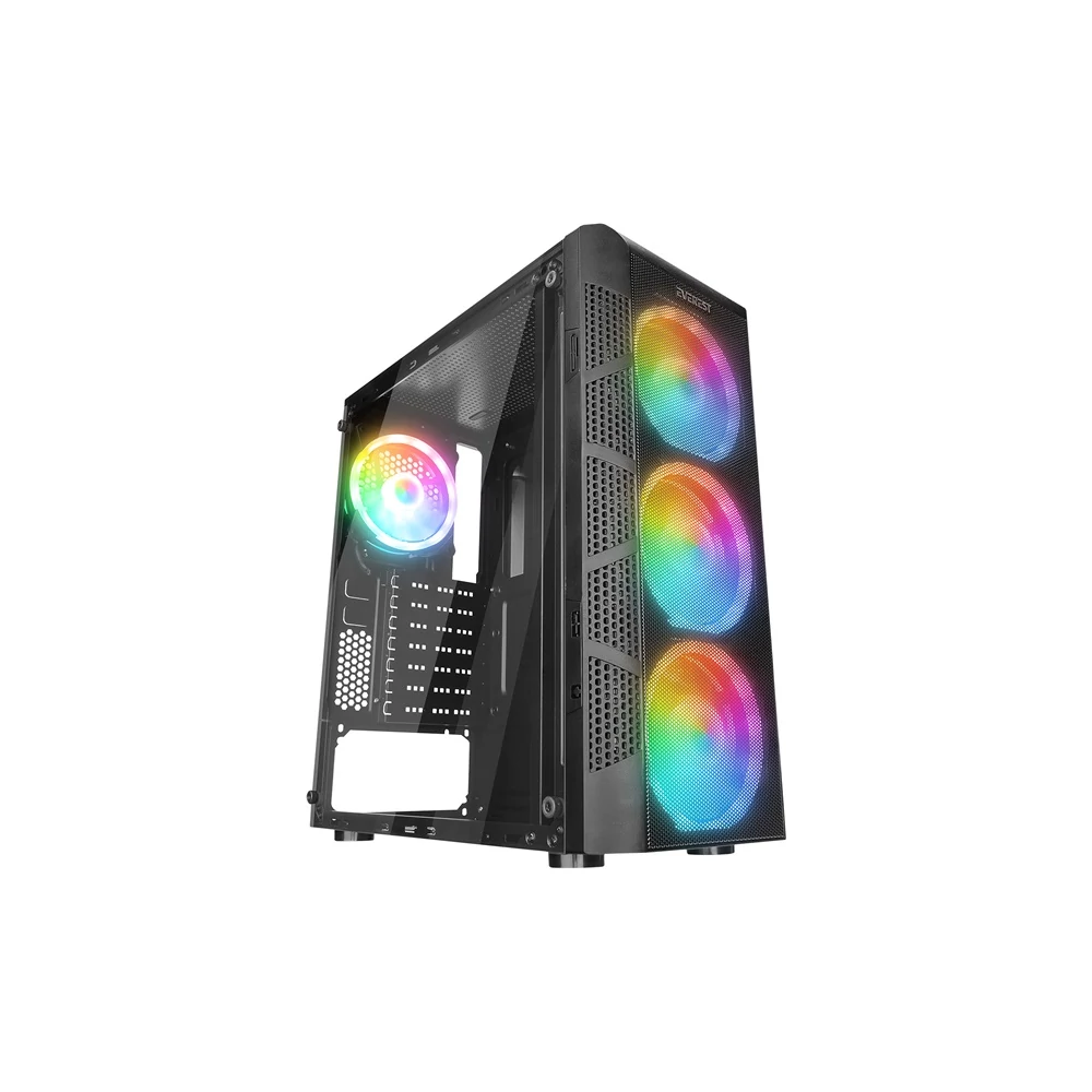 Everest Számítógépház -  CREST V1 (fekete; üveg; ATX; alsó táp; 4x120mm RGB, 1xUSB3.0 + 2xUSB2.0)