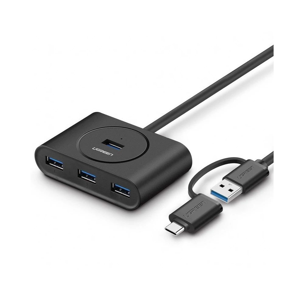 UGREEN USB 3.0 + USB-C 3.1 4 portos HUB, OTG (fekete)