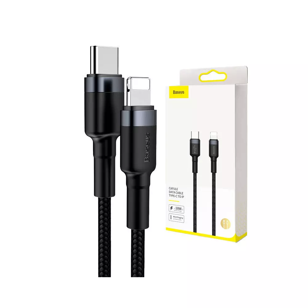 Baseus Cafule USB-C - Lightning PD kábel, 18 W, 1 m (fekete-szürke)