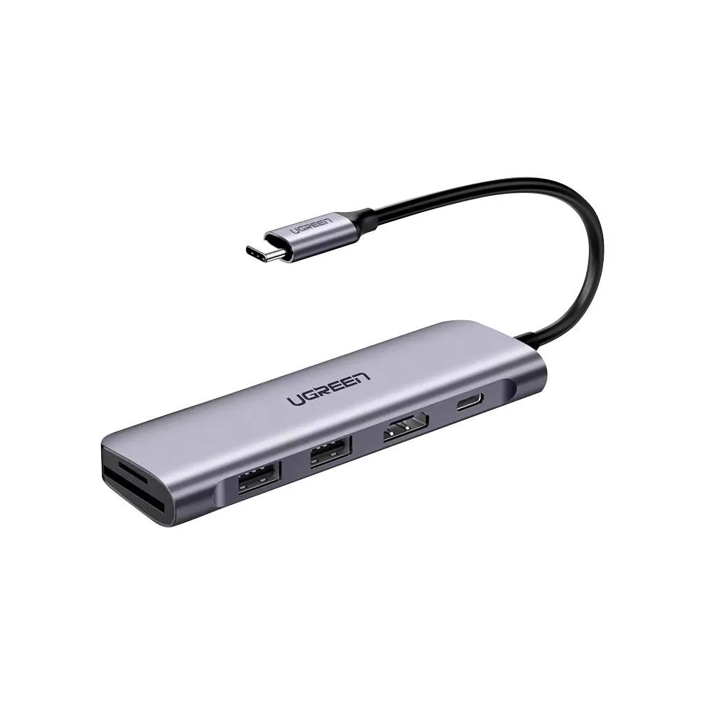UGREEN Revodok CM195 6 az 1-ben USB-C 2x USB 3.0 Hub , HDMI, SD/microSD, 100W (szürke)