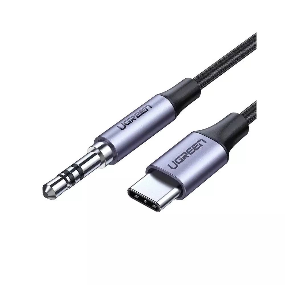 3,5 mm-es mini jack AUX kábel az USB-C UGREEN AV143-hoz, 1 m (fekete)