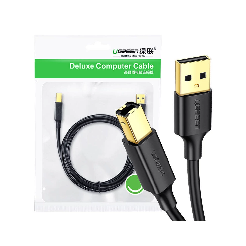 UGREEN US135 USB 2.0 AB nyomtatókábel, aranyozott, 3 m (fekete)