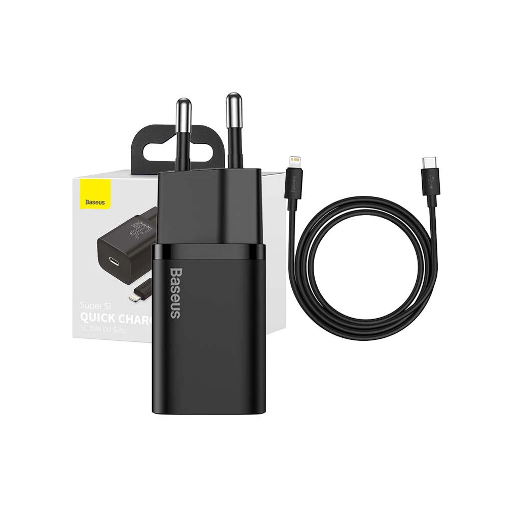 Baseus Super Si USB-C gyorstöltő, 20W, 1 m-es USB-C-Lightning kábellel (fekete)