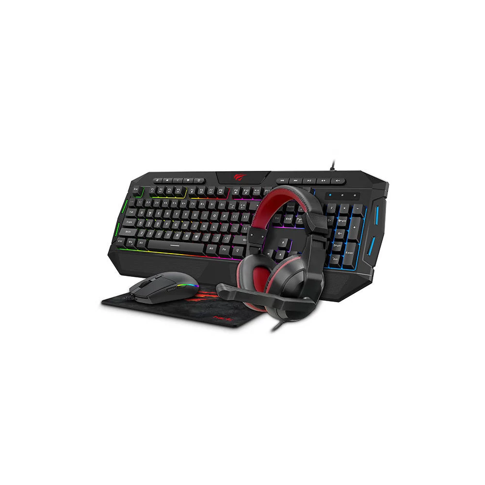4 az 1-ben Havit GAMENOTE KB501CM játékkészlet. Fejhallgató + billentyűzet + egér + pad