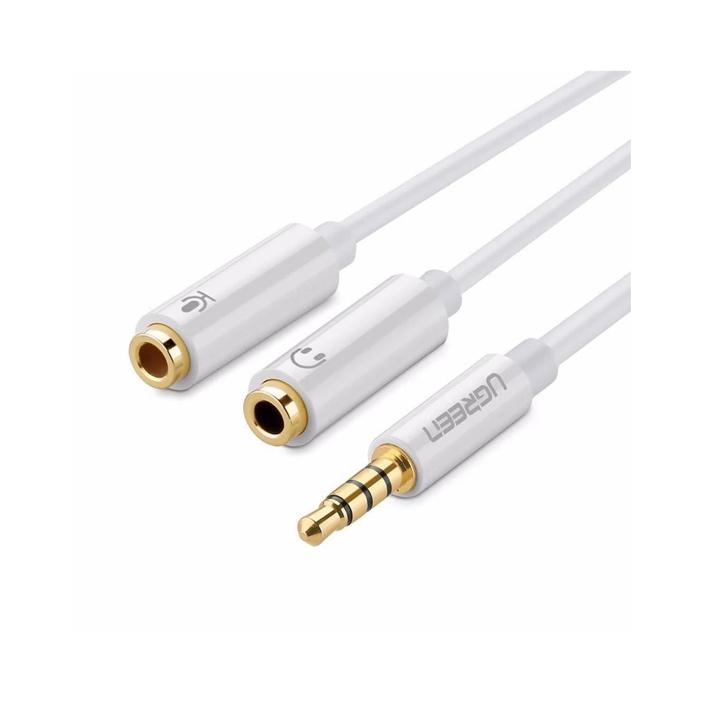 UGREEN AV141 AUX mini jack 3,5 mm audio elosztó fejhallgatóhoz + mikrofonhoz, 20 cm (fehér)