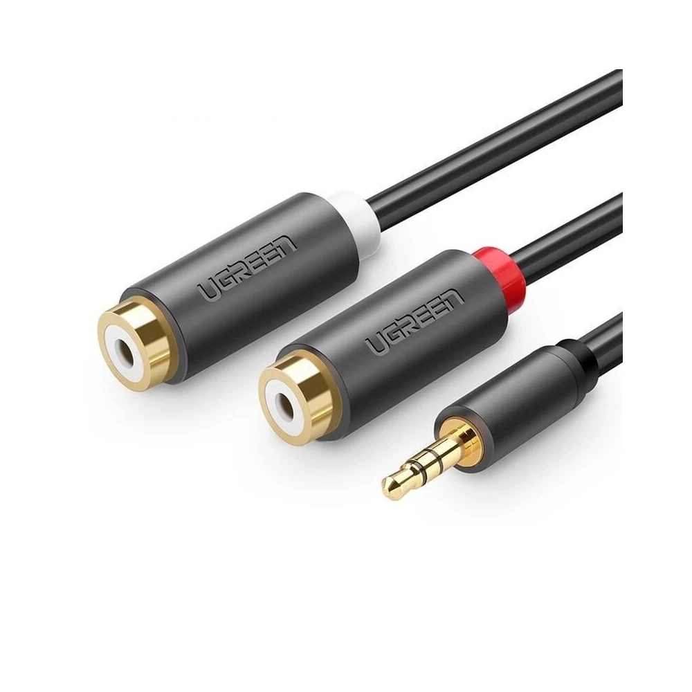 UGREEN AV109 3,5 mm-es jack csatlakozó kábel, 2x RCA (Cinch), 0,25m (fekete)