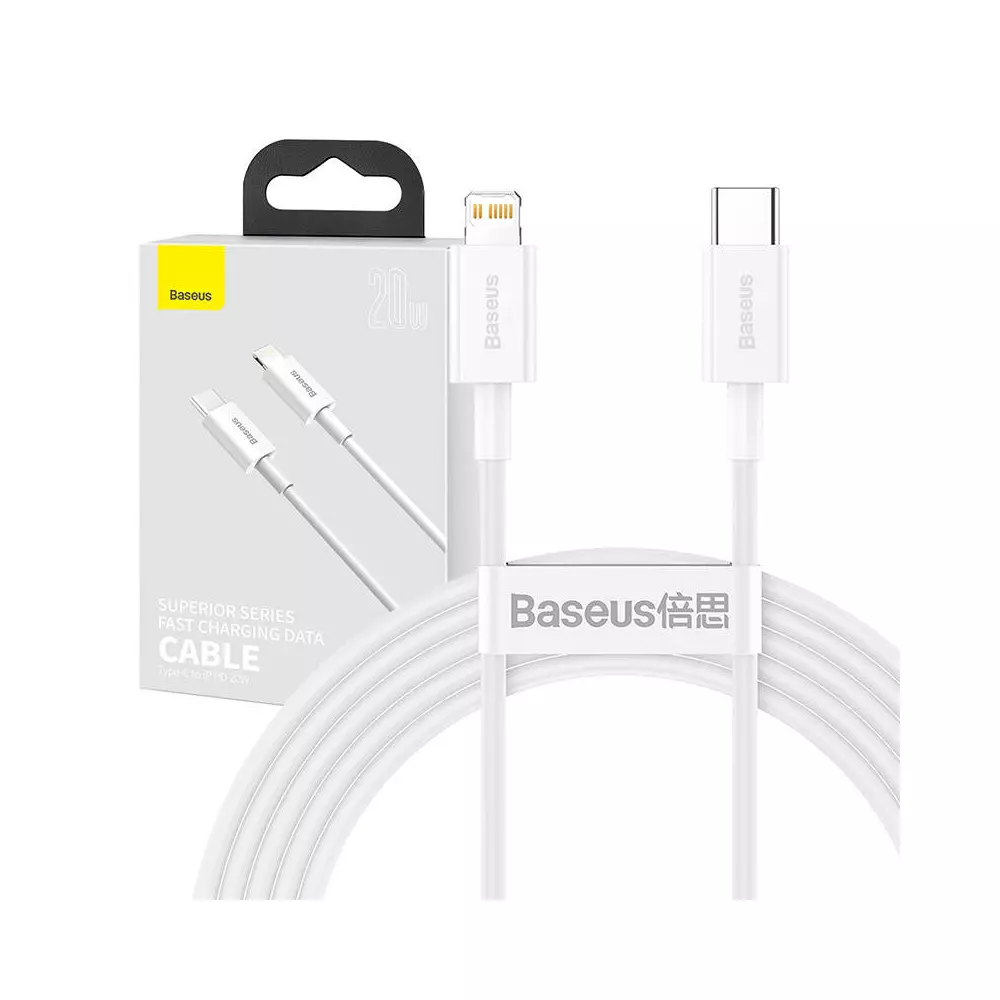 Baseus Superior Series USB-C-Lightning kábel, 20 W, PD, 2 m (fehér)