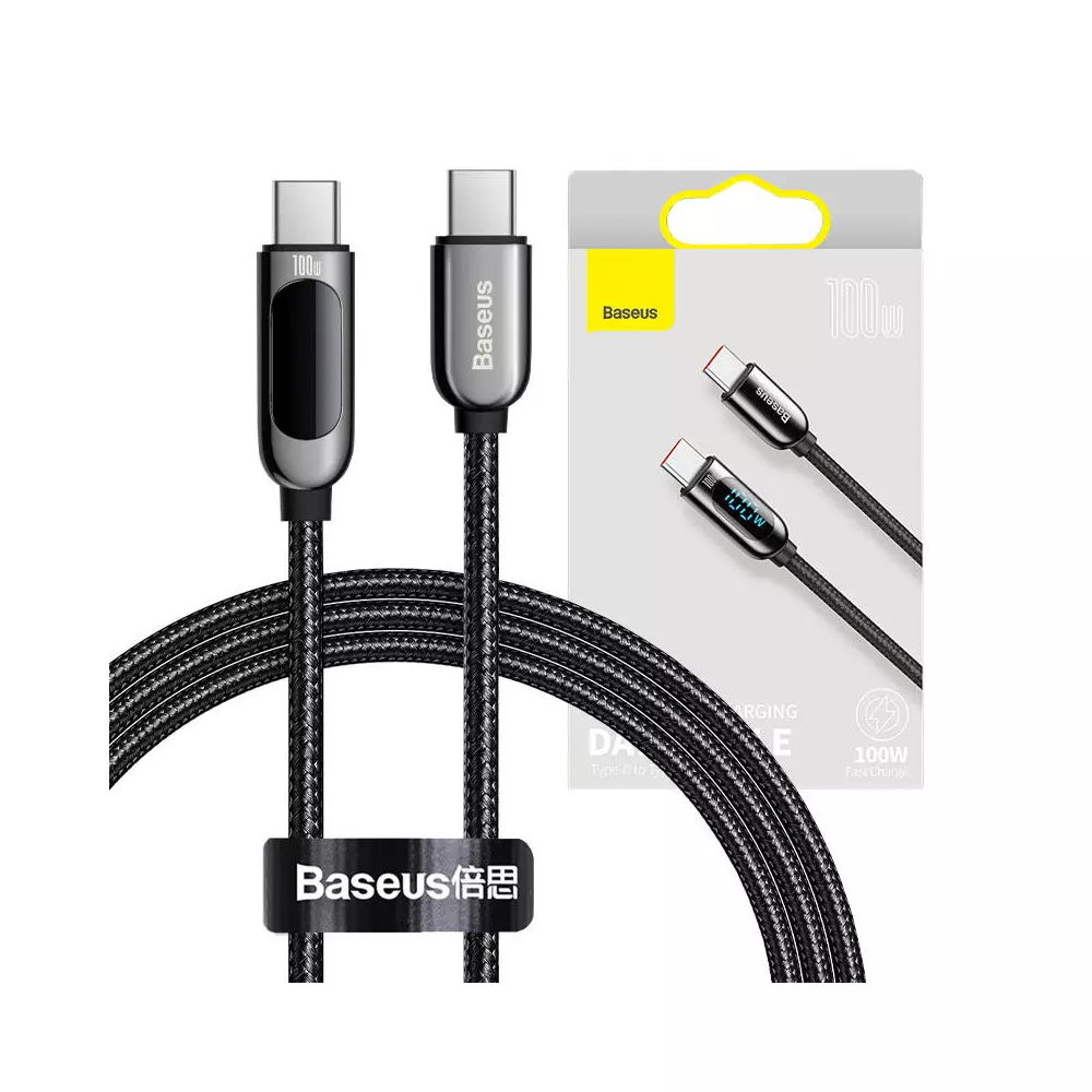 Baseus USB-C-USB-C kábel kijelzővel, 100 W, 1 m (fekete)