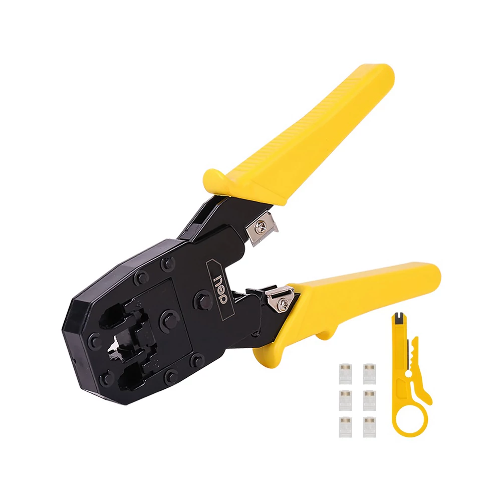 Deli Tools EDL2468 Krimpelő fogó Ethernet csatlakozókhoz  4/6 / 8P, RJ45 / RJ14 / RJ12 / RJ9 (sárga)