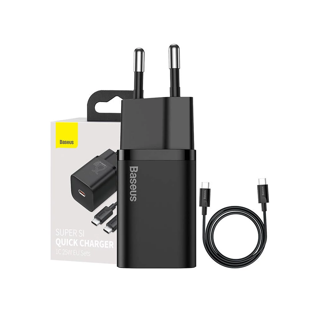 Baseus Super Si 1C 25W gyorstöltő adapter 1 m-es USB-C-USB-C kábellel (fekete)