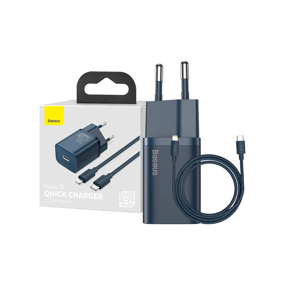 Baseus Super Si gyorstöltő 1C 20W, 1 m-es USB-C-Lightning kábellel (kék)