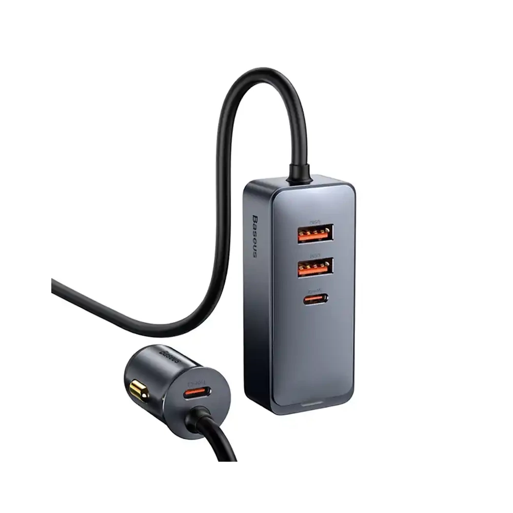 Baseus Share Together autós töltő hosszabbítóval, 2x USB, 2x USB-C, 120W (szürke)