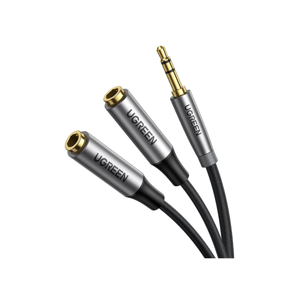 UGREEN AV191 AUX Audio elosztó, 3,5 mm-es jack kábel, 20 cm (fekete)