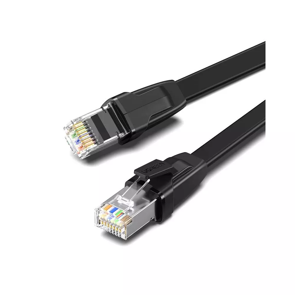 UGREEN NW134 Lapos hálózati kábel fém csatlakozókkal, Ethernet RJ45, Cat.8, U/FTP, 5m (fekete)