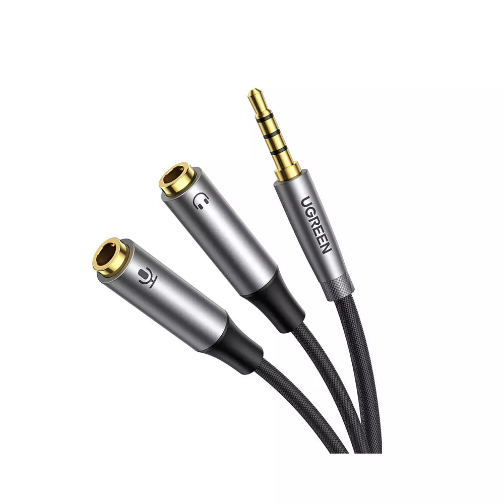 UGREEN AV192 AUX audio elosztó kábel, mini jack 3,5 mm fejhallgató + mikrofon, 20 cm (szürke)