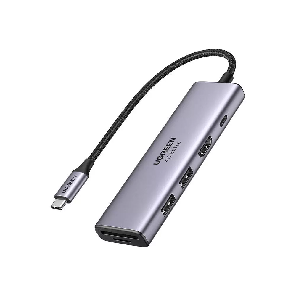 UGREEN Revodok CM511 5 az 1-ben Adapter, USB-C 2x USB, HDMI, USB-C, TF/SD (szürke)