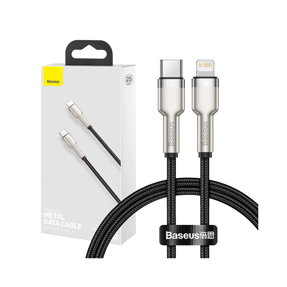 Baseus Cafule USB-C-Lightning kábel, PD, 20 W, 0,25 m (fekete)