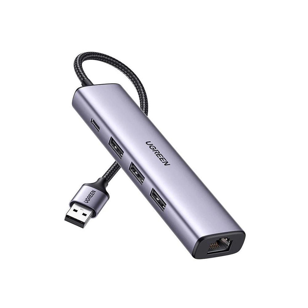 UGREEN 5 az 1-ben USB-A 3x USB 3.0 + RJ45 + USB-C adapter (szürke)