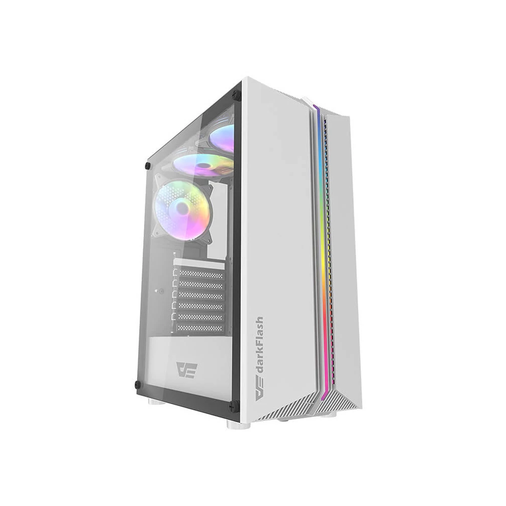 Darkflash DK151 LED-es számítógépház + 3 RGB ventilátor (fehér)