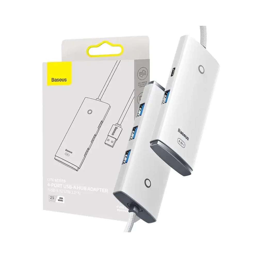 Baseus Lite Series 4 az 1-ben USB Hub - 4x USB 3.0, 25 cm (fehér)
