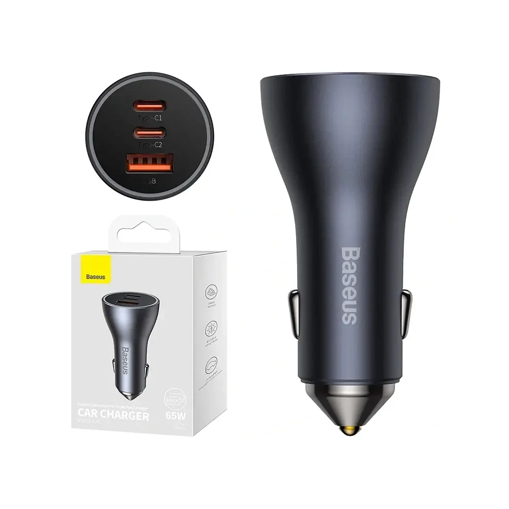 Baseus Golden Contactor Pro autós töltő, 2x USB-C, 1x USB, 65W (szürke)