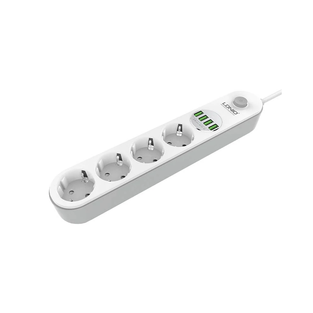 Power strip with 4 AC sockets, 4x USB, LDNIO SE4432, 2m (white)