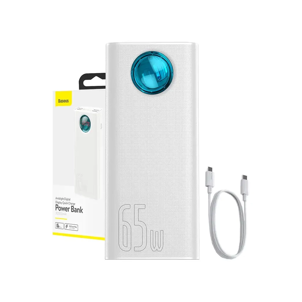 Baseus Amblight Powerbank 30000mAh, 4xUSB, USB-C, 65W (fehér)