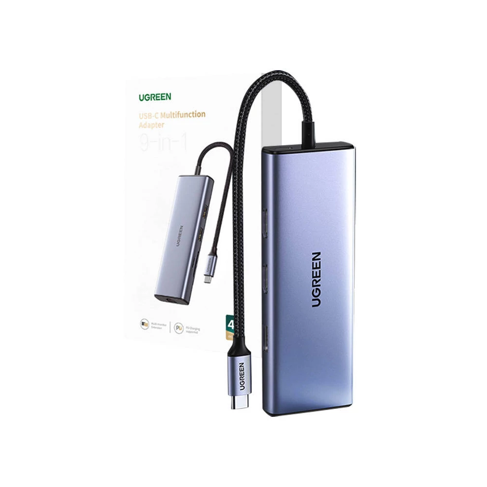 UGREEN Revodok CM490 5 az 1-ben Adapter hub, USB-C, 2x USB-A 3.0, USB-A 2.0, 2x HDMI 4K/60Hz, SD/TF, RJ45 (ezüst)