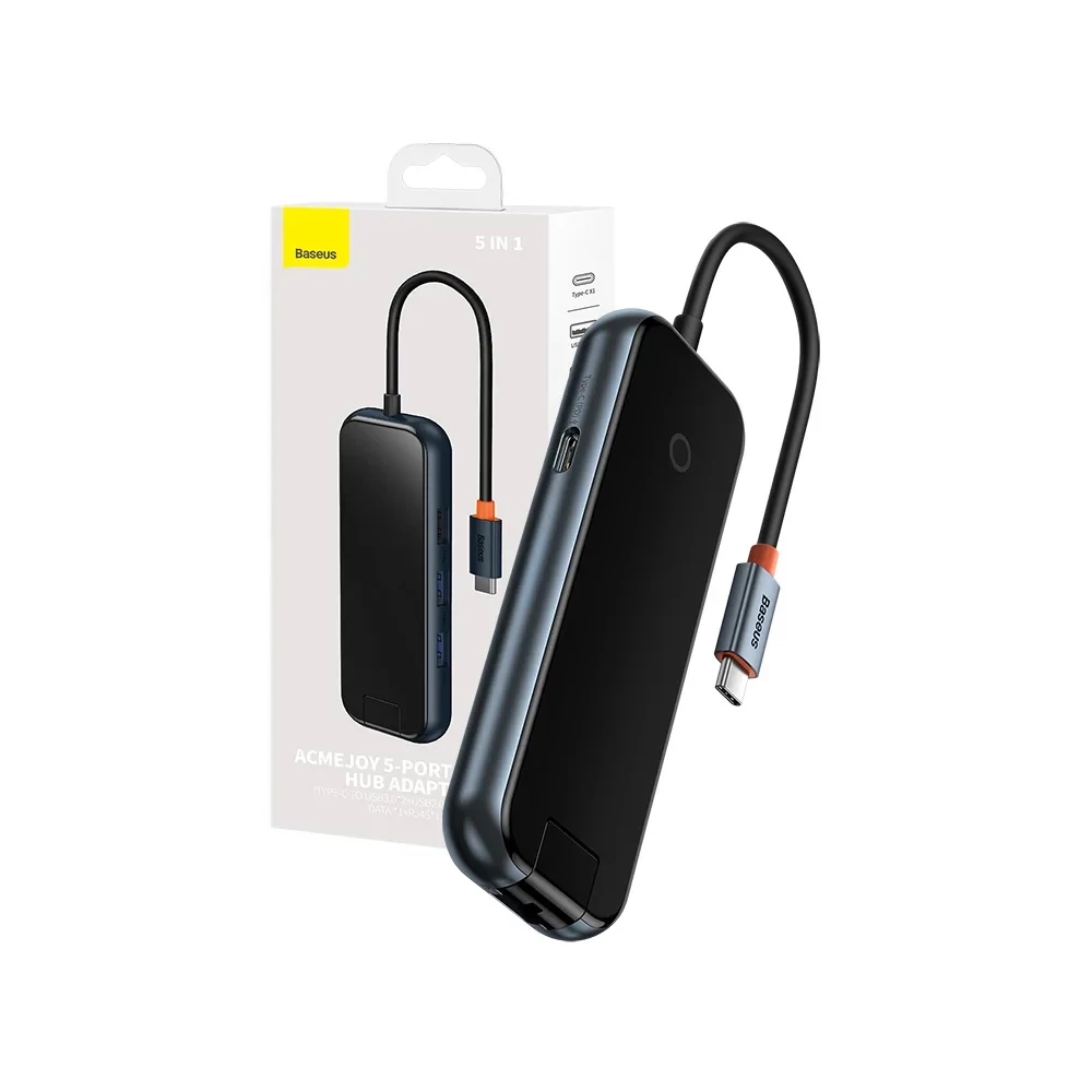 Baseus AcmeJoy 5 az 1-ben hub, USB-C - 2xUSB 3.0, USB 2.0, USB-C PD, RJ45 (sötétszürke)