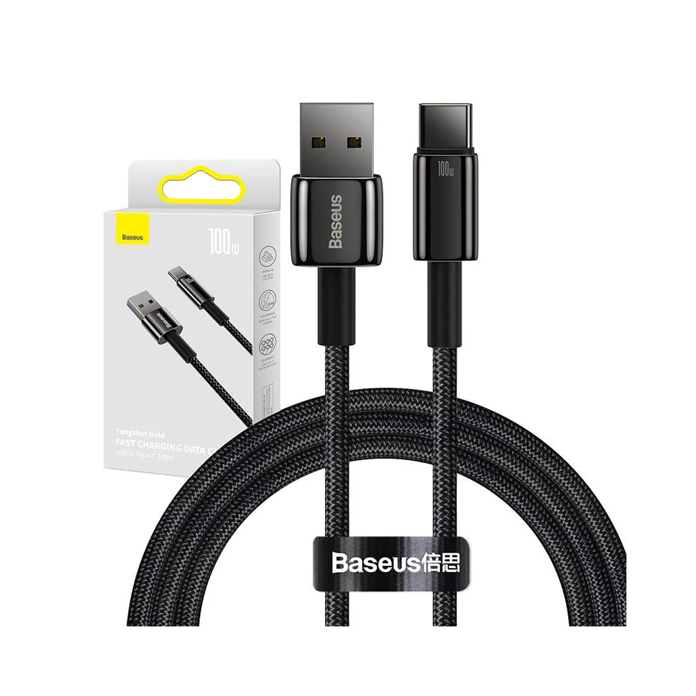 Baseus Tungsten Gold USB - USB-C kábel, 100W, 1m (fekete)