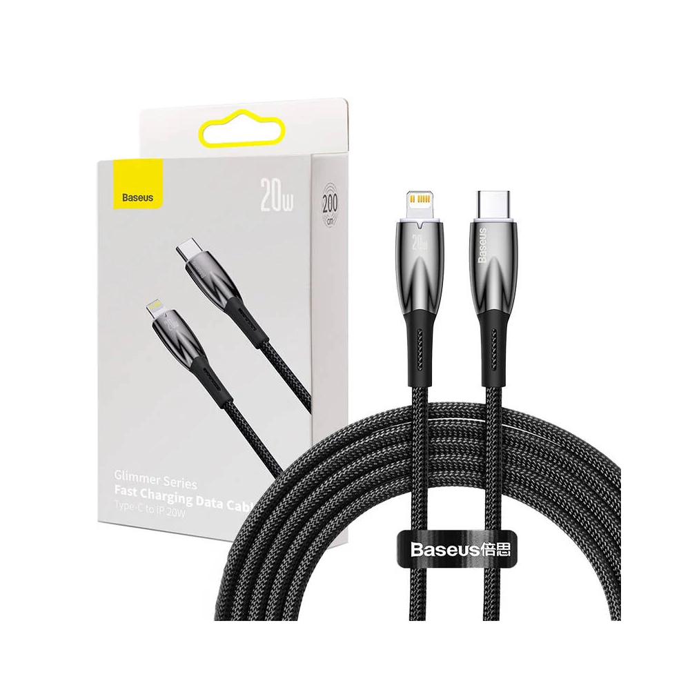 Baseus Glimmer USB-C - Lightning töltőkábel, 20W, 2m (fekete)