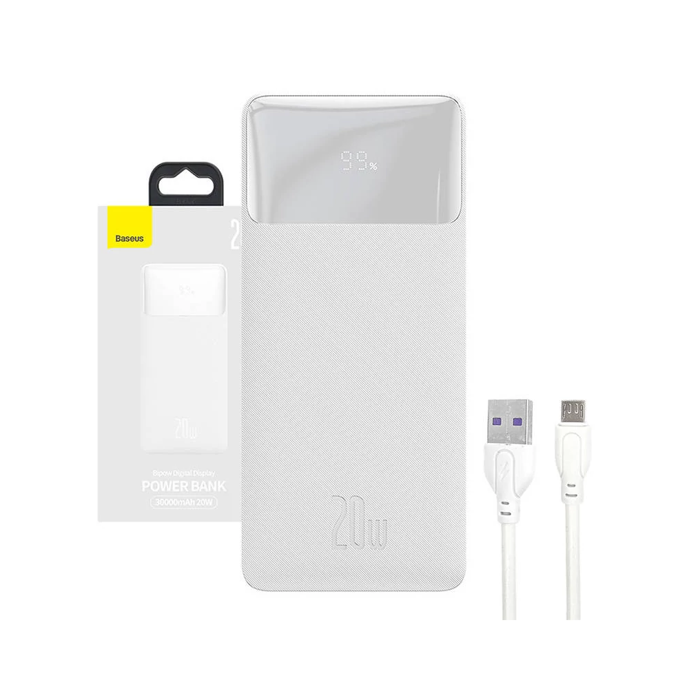 Baseus Bipow Powerbank, 30000mAh, 20W (fehér)