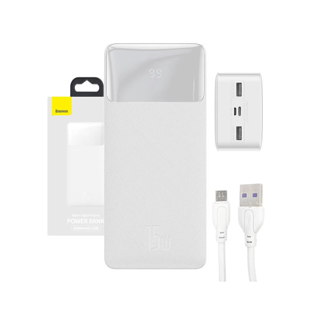 Baseus Bipow Powerbank, 30000mAh, 15W (fehér)