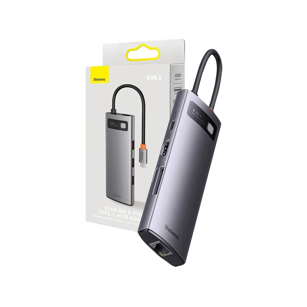 Baseus StarJoy Series Hub 8 az 1-ben USB-C - 3x USB 3.1 + HDMI + USB-C PD + RJ45 + microSD/SD