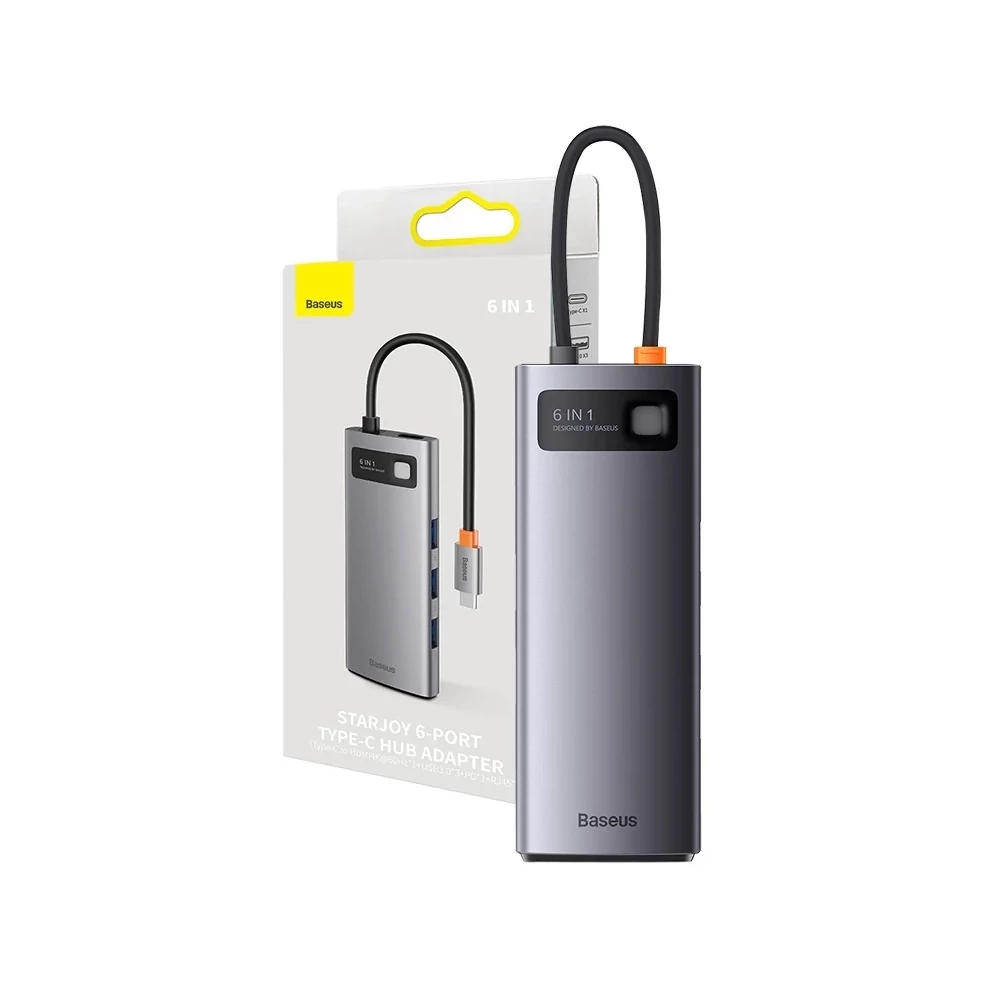 Baseus StarJoy 6 az 1-ben hub, USB-C - 3x USB 3.0 + HDMI + USB-C PD + RJ45