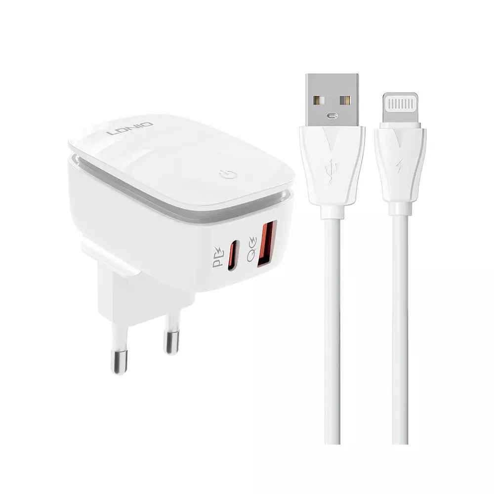 Wall charger  LDNIO A2425C USB, USB-C+ Lightning cable