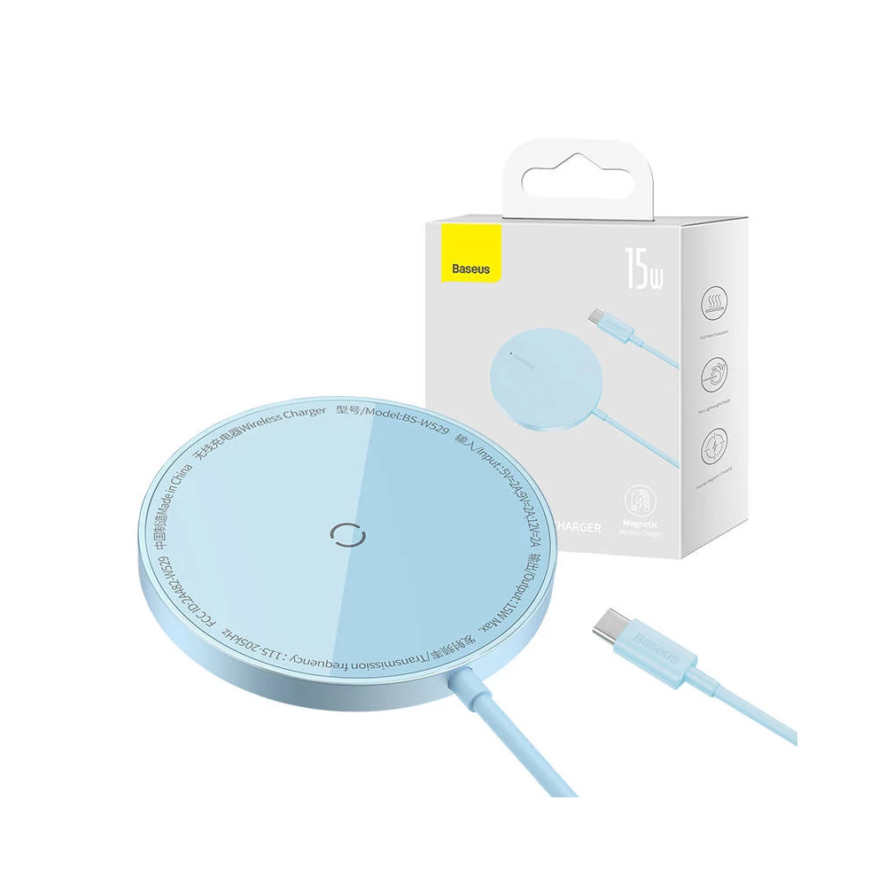 Baseus Simple Mini3 Mágneses (MagSafe) vezeték nélküli indukciós töltő, 15W (kék)