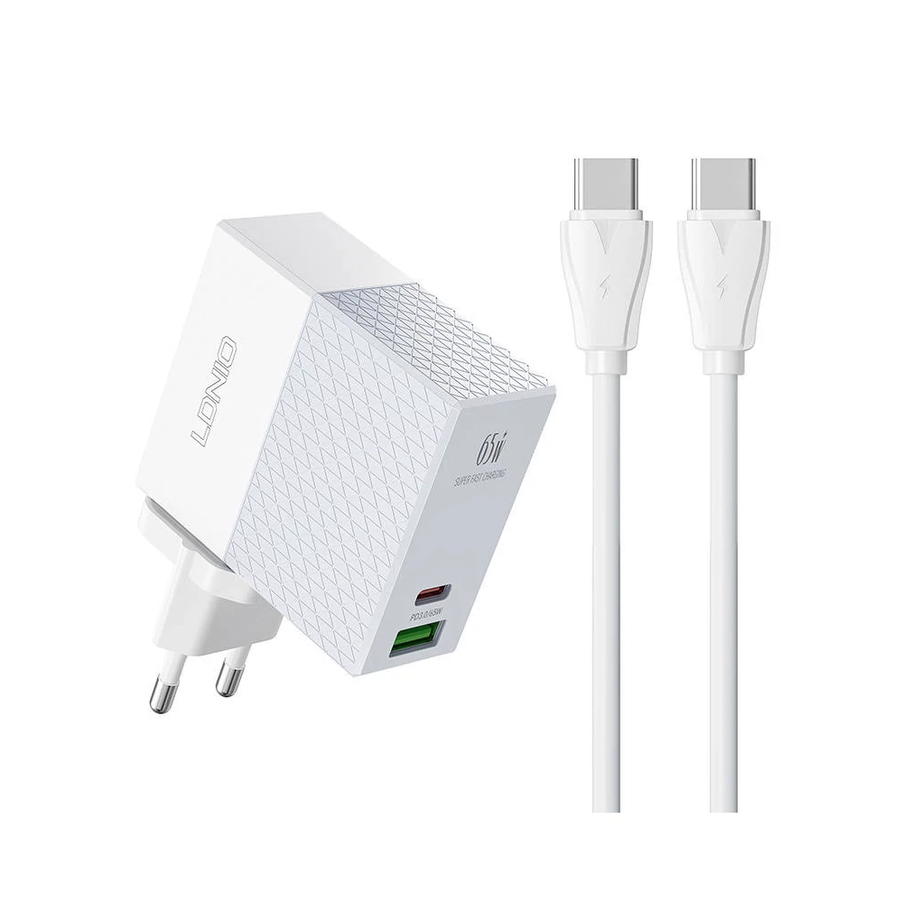 Wall charger LDNIO A2620C USB, USB-C 65W + USB-C - USB-C cable