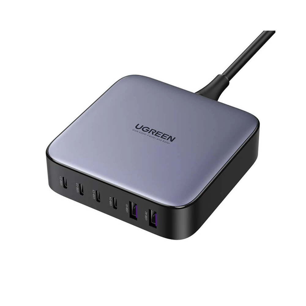 UGREEN 200 W-os hálózati töltő, 2xUSB-A, 4xUSB-C, GaN (fekete)