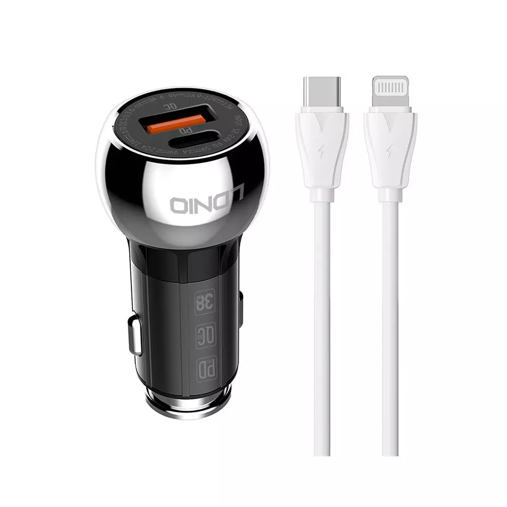 LDNIO C1 USB, USB-C Car charger + USB-C - Lightning Cable