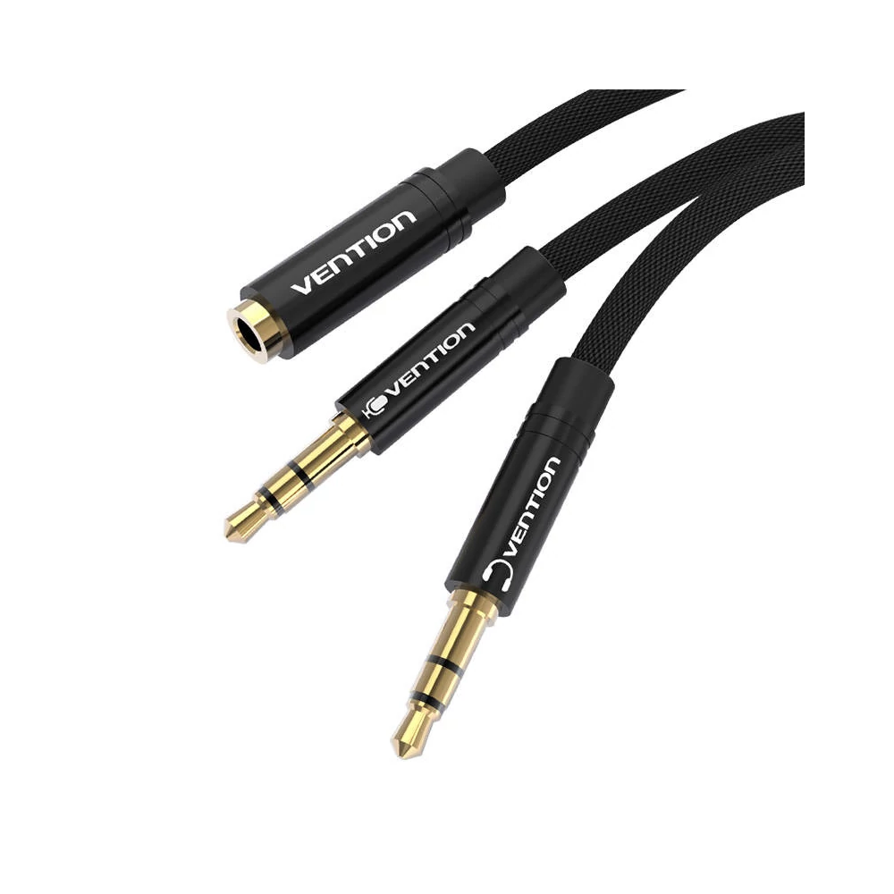 Cable audio mini jack 3.5mm female to 2x mini jack 3.5 mm male Vention BBLBAB 0.6m (black)