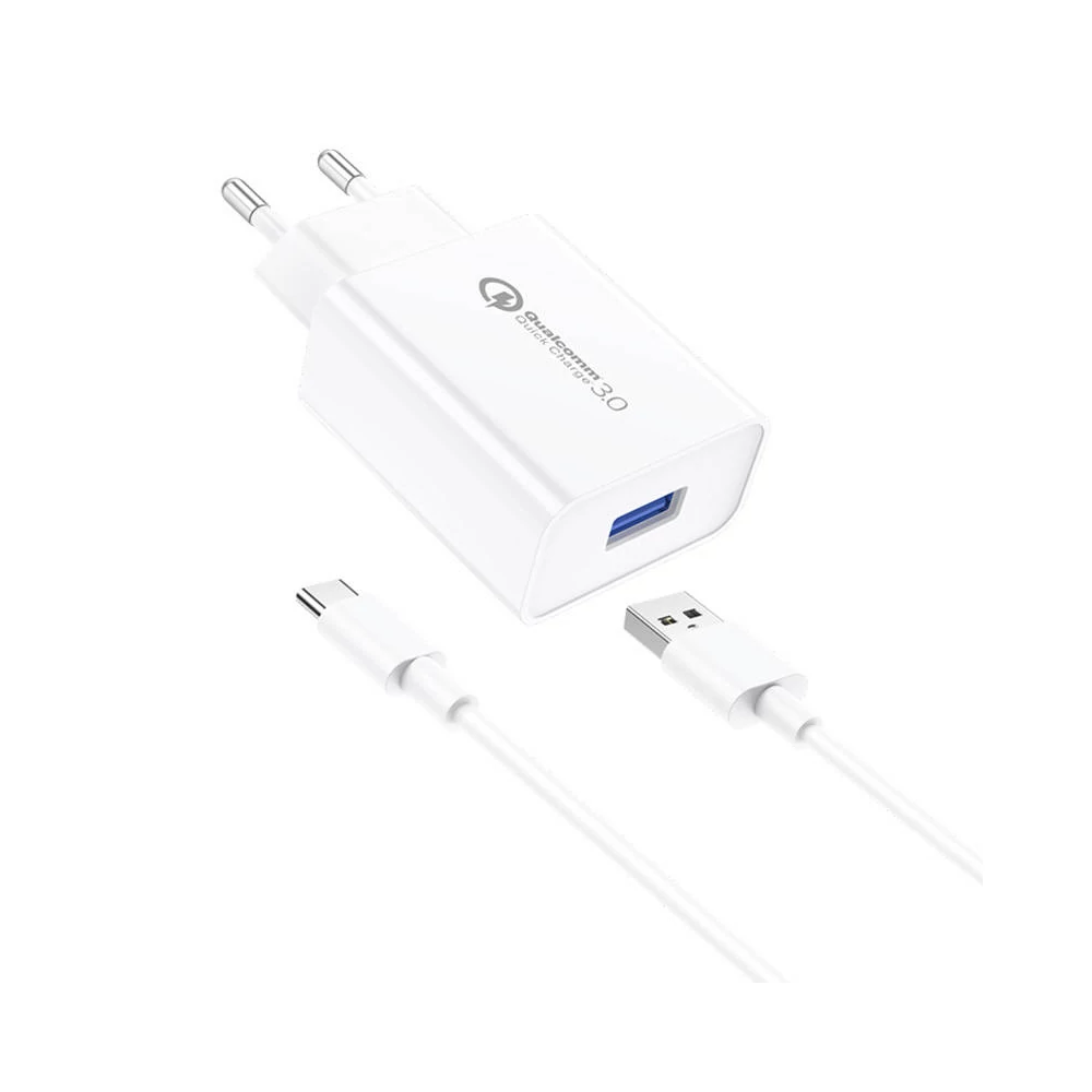 Foneng EU13 hálózati töltő + USB-C kábel, 3A (fehér)