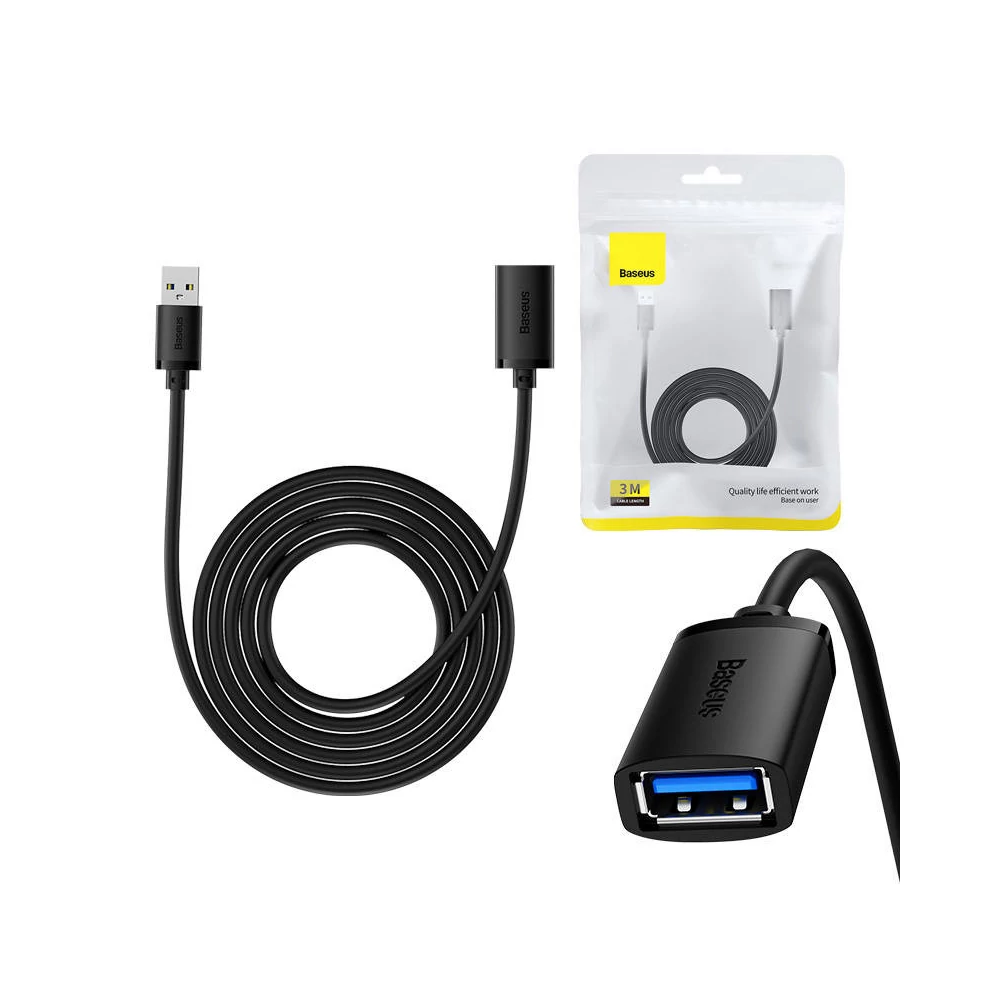 Baseus AirJoy Series USB 2.0 hosszabbítókábel, 3m (fekete)