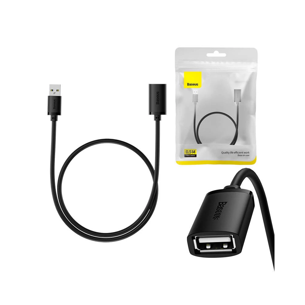 Baseus AirJoy Series USB 2.0 hosszabbítókábel, 0,5m (fekete)