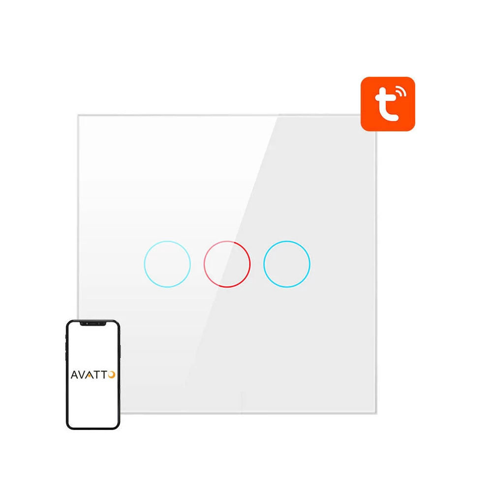 Smart Light Switch ZigBee Avatto ZTS02-EU-W3 3 Way TUYA (white)