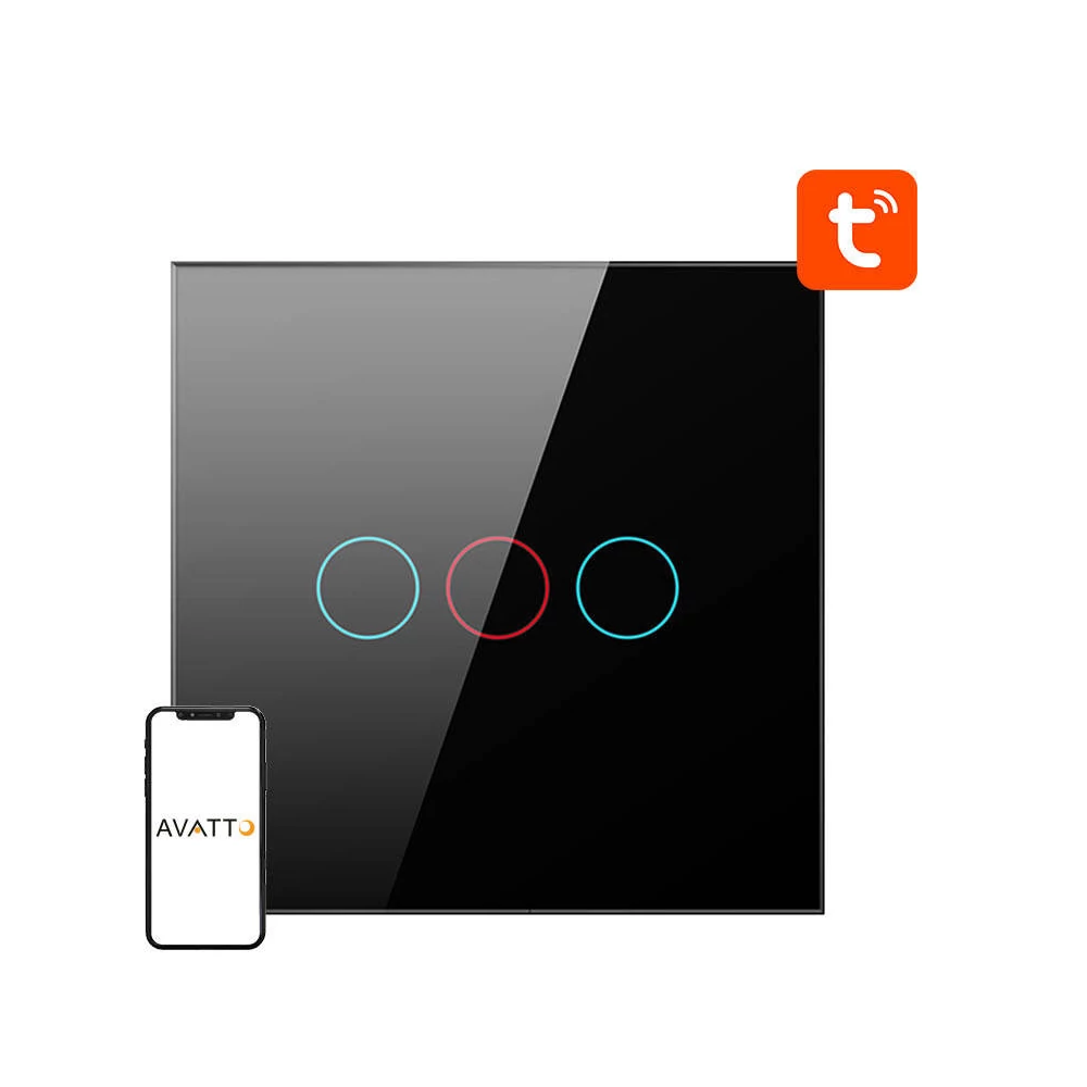 Smart Light Switch ZigBee Avatto ZTS02-EU-B3 3 Way TUYA (black)