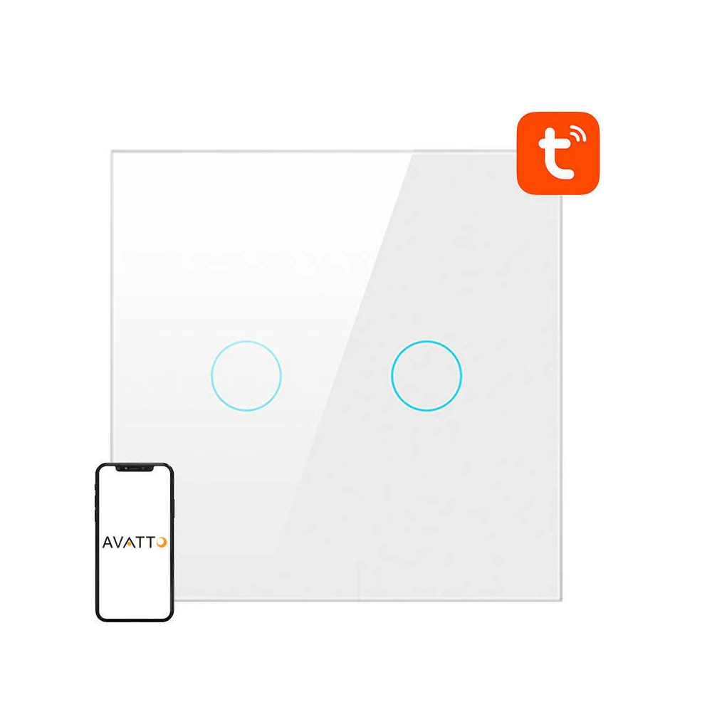 ZigBee Avatto érintőkapcsoló LZTS02-EU-W2 Dupla semleges TUYA (fehér)