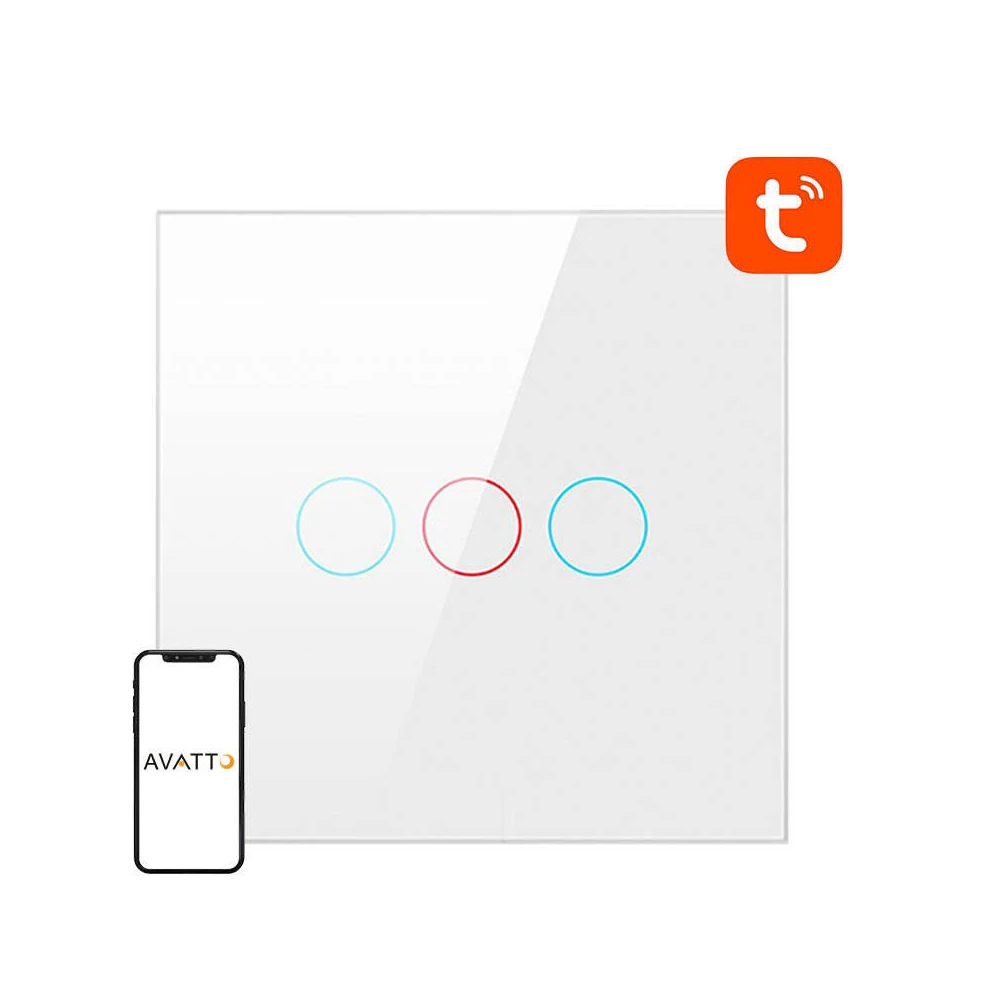 Smart Light Switch ZigBee Avatto LZTS02-EU-W3 3 Way No Neutral TUYA (white)