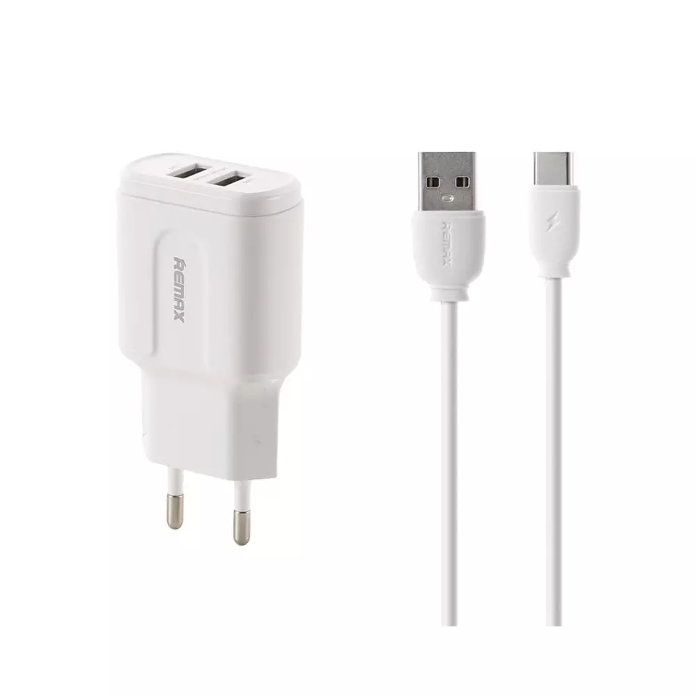 Wall charger Remax, RP-U22, 2x USB, 2.4A (white) + USB-C cable