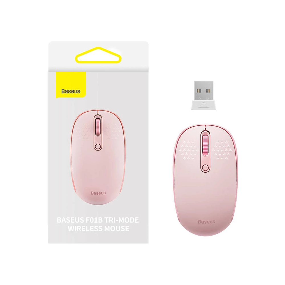 Baseus F01B vezeték nélküli egér, Tri-mode 2.4G BT 5.0 1600 DPI (rózsaszín)